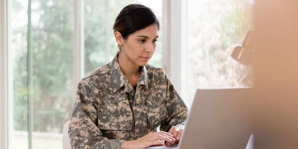Lady veteran job hunting after Veteran Addiction Recovery 